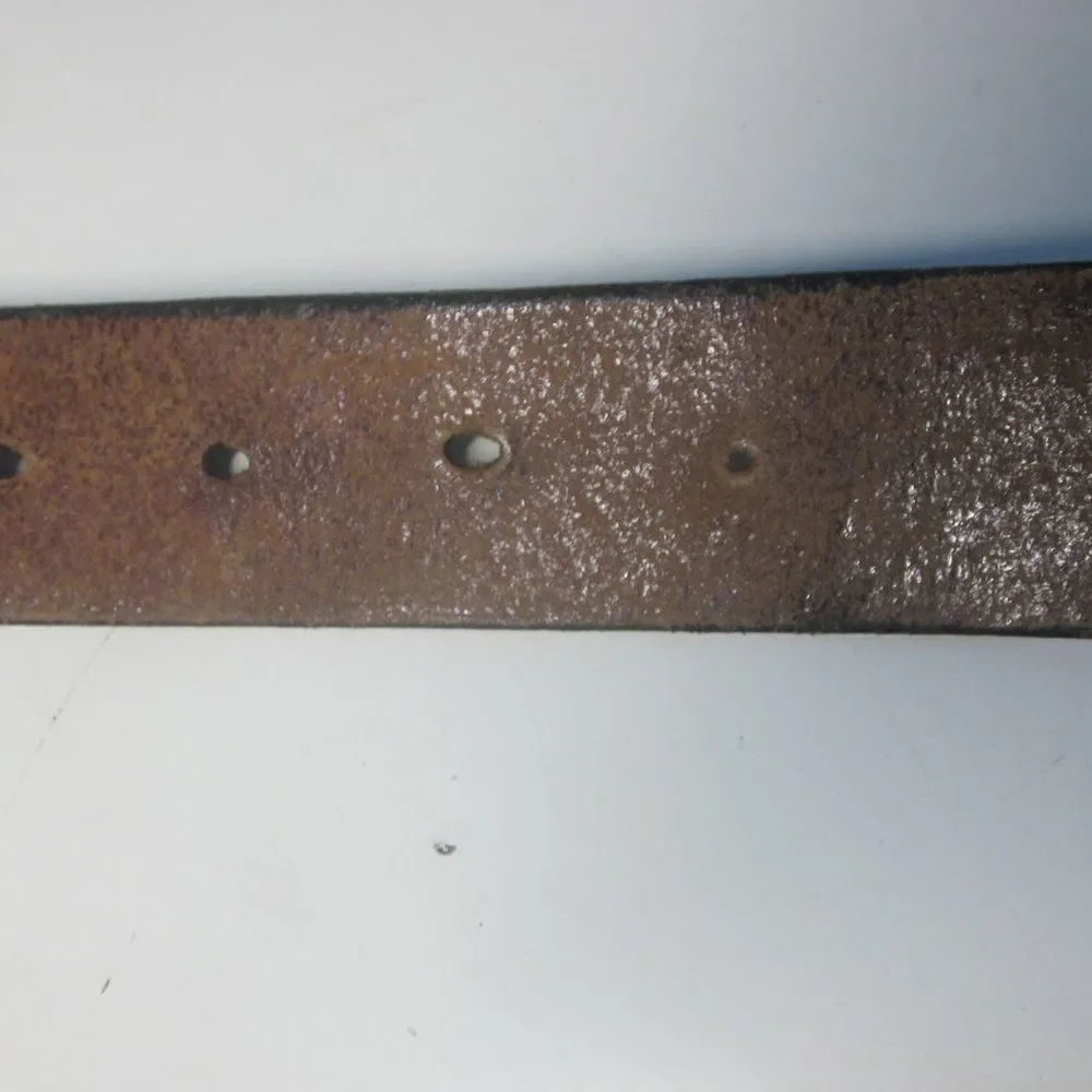 Rustic Leather Belt & Silver Metal Floral Buckle Size 32